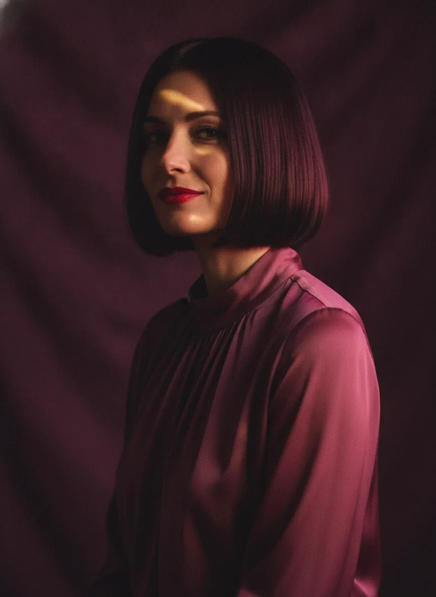 Authorised fictional adult companion portrait in a wine-focused style